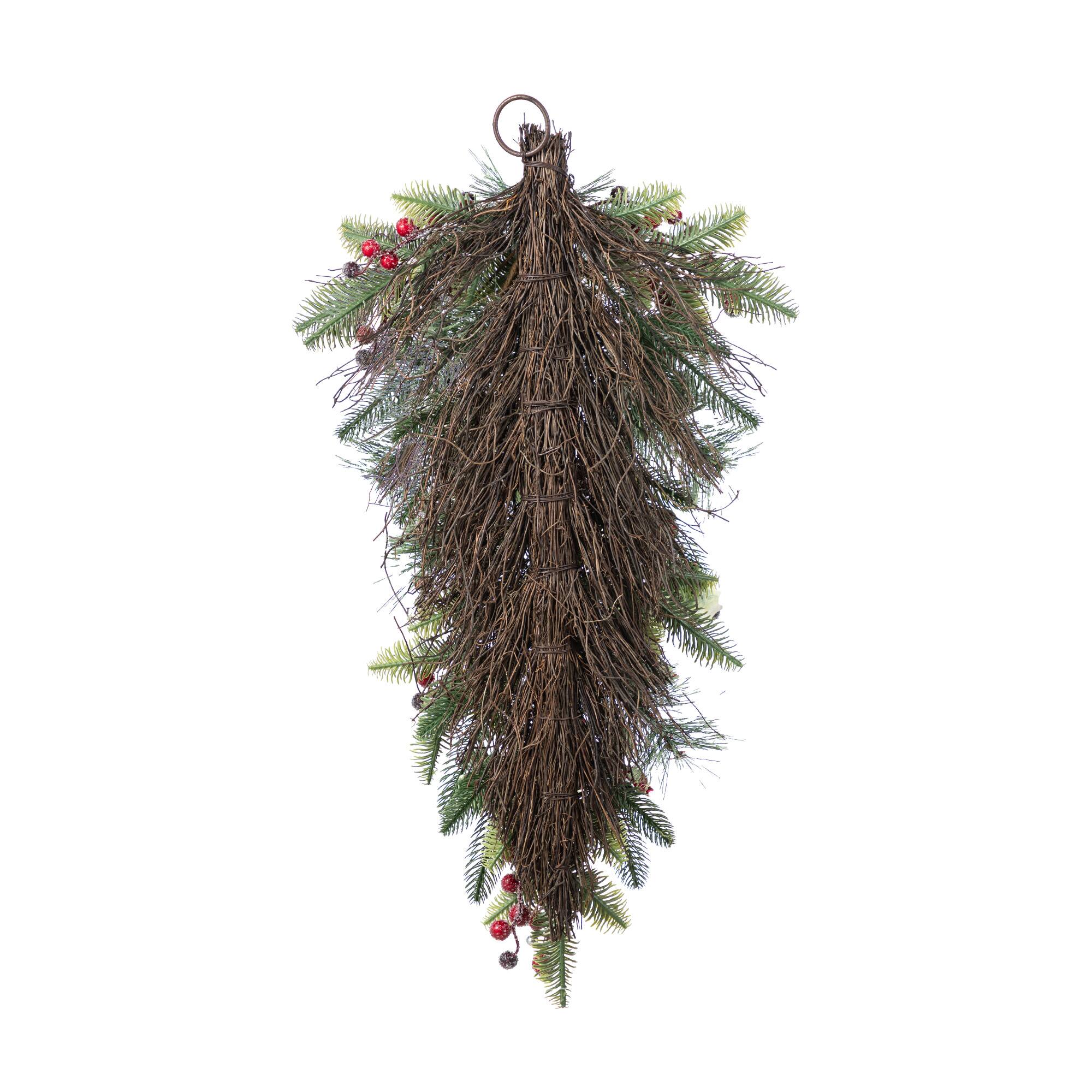 Glitzhome® 28"H Christmas Red Pomegranate Berry & Holy Leaf Teardrop